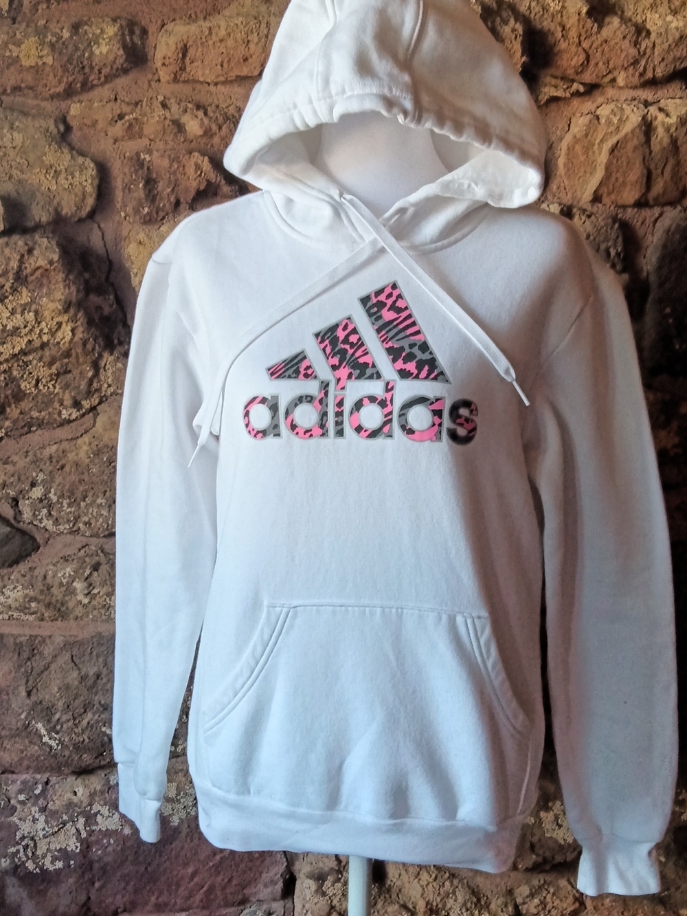 adidas Women's White Hoodie with Pink Accent Logo